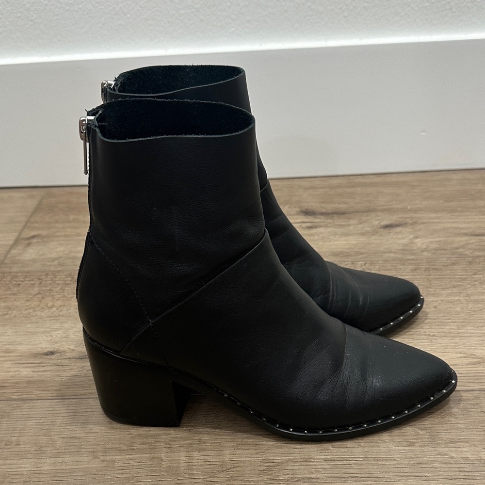 Treasure & Bond Farrah Nordstrom soft Black Leather Ankle Boots zipper studded - Picture 2 of 10